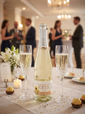 Sekt in Glas auf Tisch